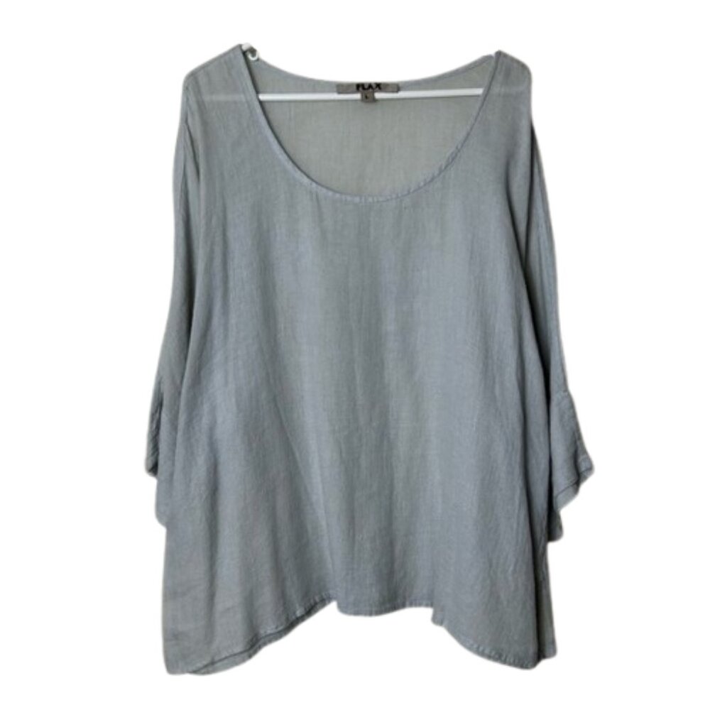 Flax silver gray loose weave linen blend top womens L lagenlook rustic